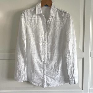J. McLaughlin Eyelet Lace Cotton Button Down Shirt Size M White 8040